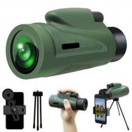Monocular HD 12x50 con soporte para teléfono, monocular de visión nocturna baja, prisma bBAK4 impermeable para caza, observació