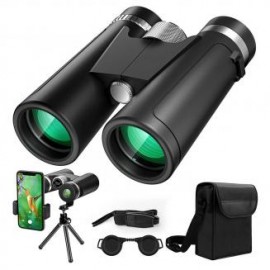 Binoculares HD profesionales de 12x42 con clip para teléfono y trípode, visión nocturna con poca luz, binoculares livianos impe