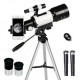 15X-150X Telescopio Astronómico Refractor Portátil de 70 mm con Soporte para Teléfono, Trípode y Mando Bluetooth, Distancia Foc
