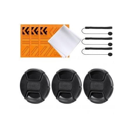 52mm Tapa del Objetivo para Cámara Centro Pinch con Leash*3 + Microfibra Paño de Limpieza al Vacío*3 + Anti-Pérdida de Cuerda*3
