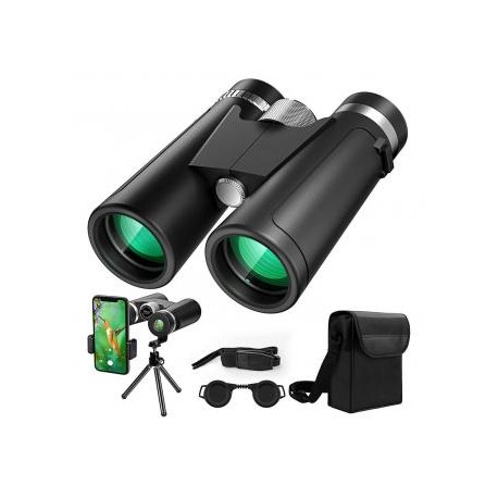 Binoculares HD profesionales de 12x42 con clip para teléfono y trípode, visión nocturna con poca luz, binoculares livianos impe