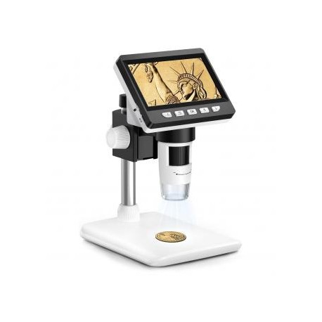 Microscopio digital LCD de 4,3", aumento de 50X-1000X, microscopio USB para niños adultos con 8 luces LED ajustables, compatibl