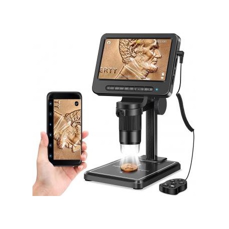 Microscopio digital de 5 pulgadas con control remoto, aumento de 1000x, soporte de metal, microscopio USB 1080 FHD con wifi, co