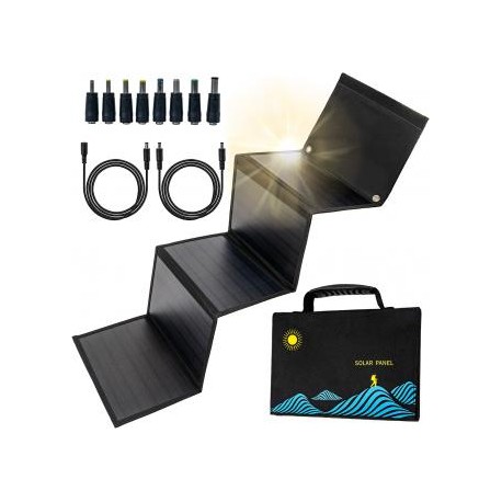 Cargador de panel solar portátil de 40w, con doble USB (5v / 4A en su conjunto) y DC (18v1.6a), cargador solar impermeable de c